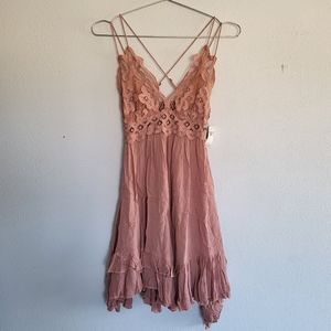 Free People One Adella Lace Strappy Dress Rose MSRP $88 XXS